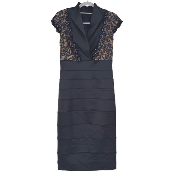 Tadashi Shoji Black Lace Illusion Sheath Dress Size 6 Formal Cocktail